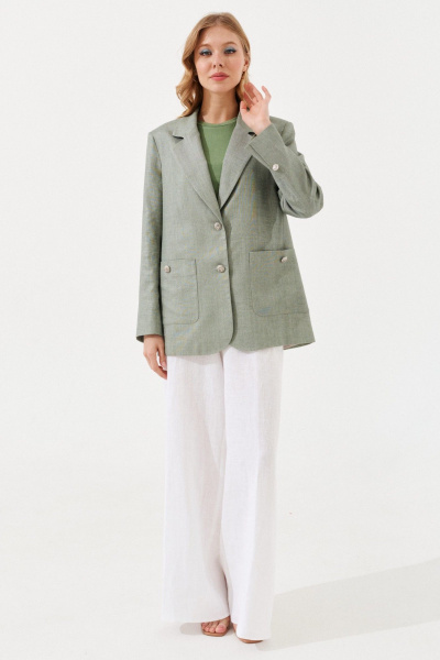 Жакет оверсайз из льняной ткани с накладными карманами VIZANTI 3501а.1 зеленый - фото 8