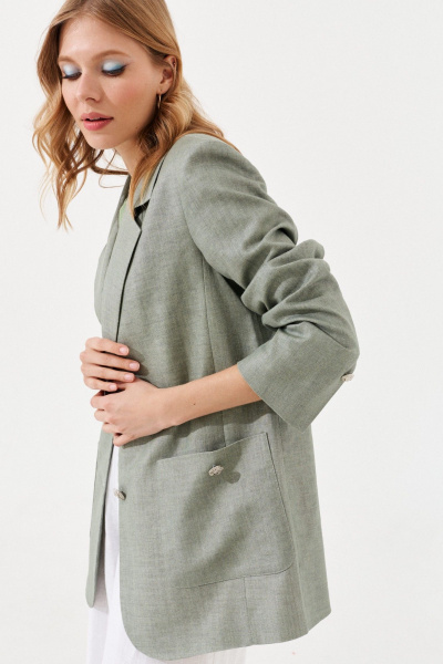 Жакет оверсайз из льняной ткани с накладными карманами VIZANTI 3501а.1 зеленый - фото 4