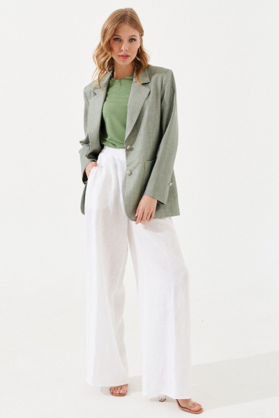 Жакет оверсайз из льняной ткани с накладными карманами VIZANTI 3501а.1 зеленый - фото 3