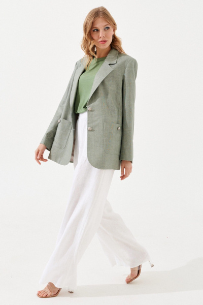 Жакет оверсайз из льняной ткани с накладными карманами VIZANTI 3501а.1 зеленый - фото 2