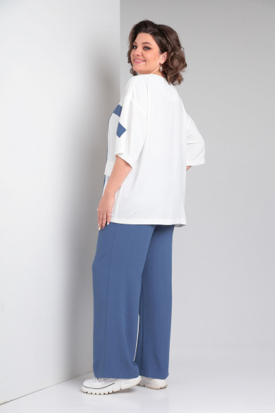 Летний женский костюм оверсайз из текстиля с карманами Rishelie 956 синий - фото 2