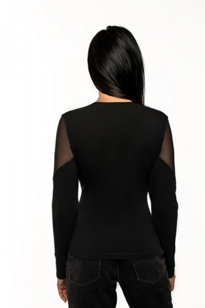 Джемпер из трикотажа с комбинированной кокеткой и рукавами из сетки BRAVO D030 черный - фото 2