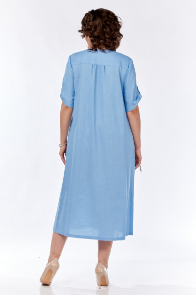Платье летнее из льна с карманами и регулируемым рукавом SVT-fashion 600 голубой - фото 2