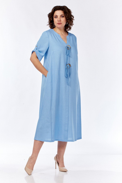 Платье летнее из льна с карманами и регулируемым рукавом SVT-fashion 600 голубой - фото 1