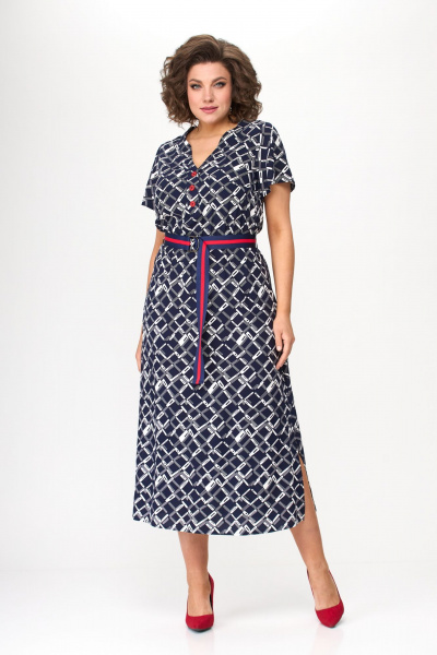 Летнее платье из штапеля с контрастной пуговицей и разрезами Bonna Image 927 диагональ - фото 8