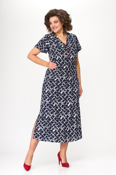 Летнее платье из штапеля с контрастной пуговицей и разрезами Bonna Image 927 диагональ - фото 4