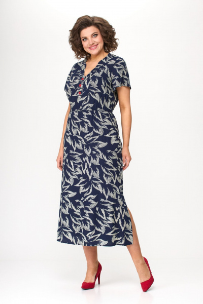 Летнее платье из штапеля с фигурным вырезом и разрезами по бокам Bonna Image 927 листики - фото 4