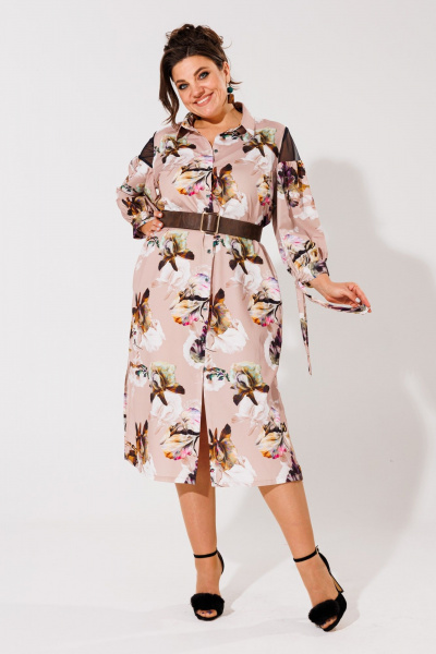 Элегантное платье с кружевными вставками и оригинальным принтом Anelli 1335 ирисы - фото 1