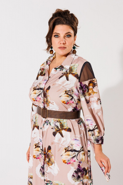 Элегантное платье с кружевными вставками и оригинальным принтом Anelli 1335 ирисы - фото 3