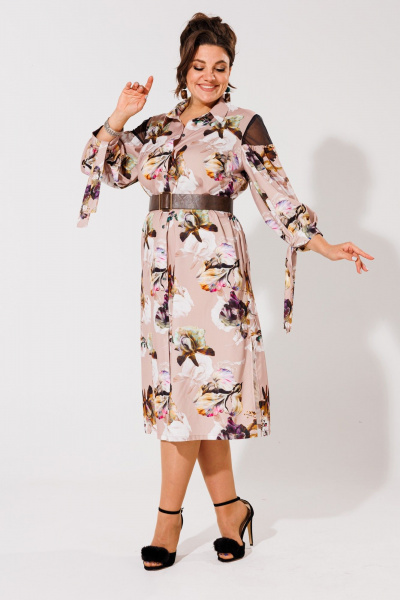 Элегантное платье с кружевными вставками и оригинальным принтом Anelli 1335 ирисы - фото 2