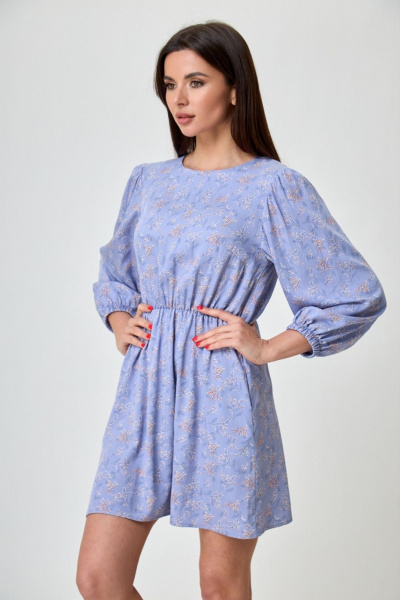 Романтичное воздушное платье из вискозы с резинкой и съемным воротником Anelli 1353 мимоза - фото 3