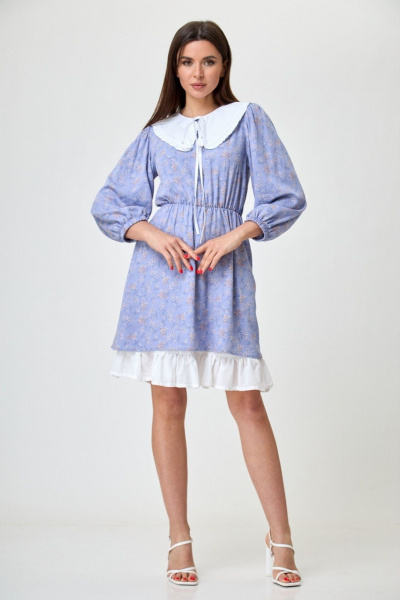 Романтичное воздушное платье из вискозы с резинкой и съемным воротником Anelli 1353 мимоза - фото 2