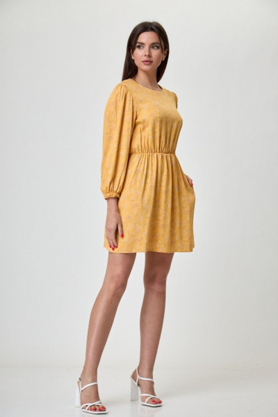 Теплое платье из вискозы с эластичной линией талии и цветочным принтом Anelli 1353 нарцисс - фото 5