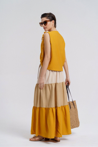 Летний комплект блуза без рукава и юбка-миди с сборками Deesses 2307 - фото 4