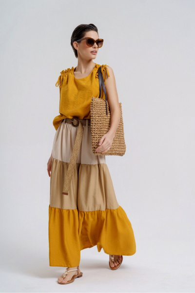 Летний комплект блуза без рукава и юбка-миди с сборками Deesses 2307 - фото 2