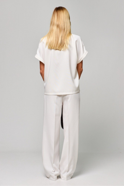 Блуза летняя с коротким рукавом и отстроченной планкой THE NAME 2293 молочный - фото 4