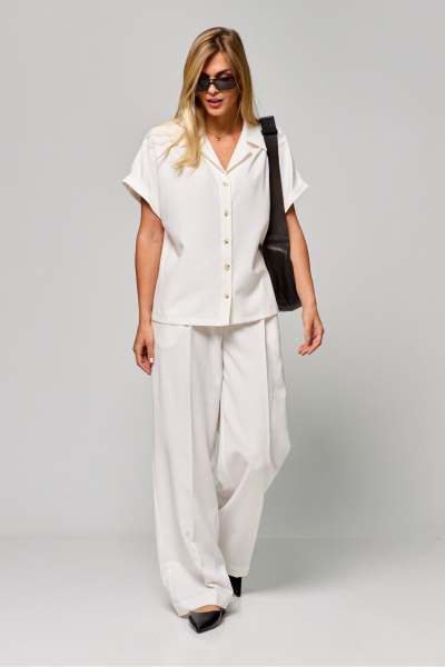 Блуза летняя с коротким рукавом и отстроченной планкой THE NAME 2293 молочный - фото 3