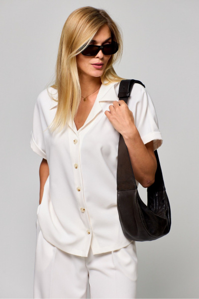 Блуза летняя с коротким рукавом и отстроченной планкой THE NAME 2293 молочный - фото 2