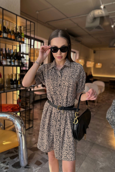 Мини платье из текстиля с леопардовым принтом комфортное Skipper Design 4447_leo - фото 1