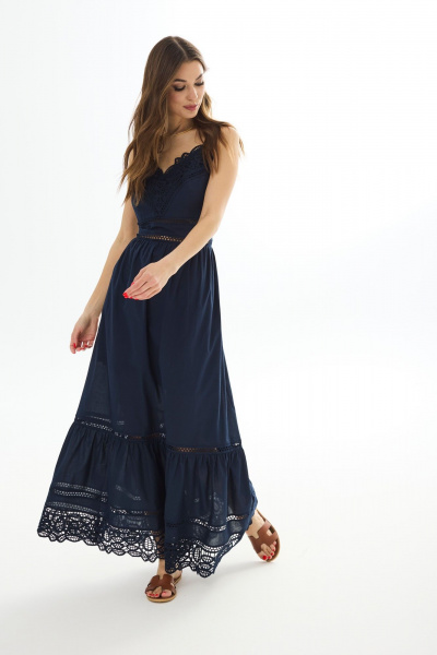 Макси-платье с декором и оборкой на лето из хлопка Vesnaletto 3783-2 - фото 6