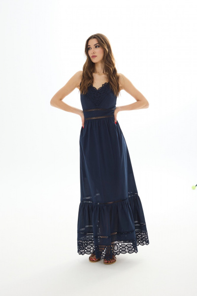 Макси-платье с декором и оборкой на лето из хлопка Vesnaletto 3783-2 - фото 4