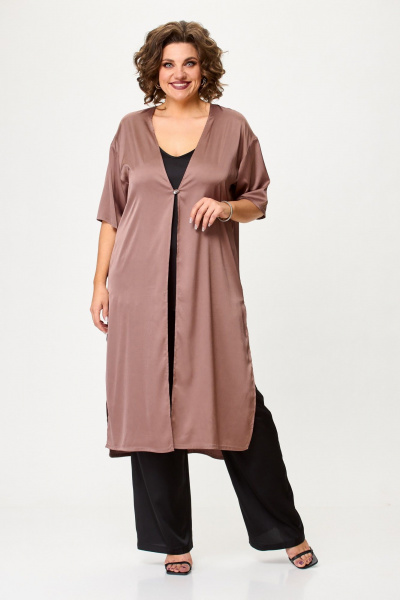 Демисезонная рубашка свободного кроя из шелка Avenue 0326-1 капучино - фото 1