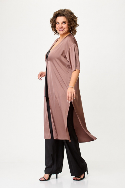 Демисезонная рубашка свободного кроя из шелка Avenue 0326-1 капучино - фото 3