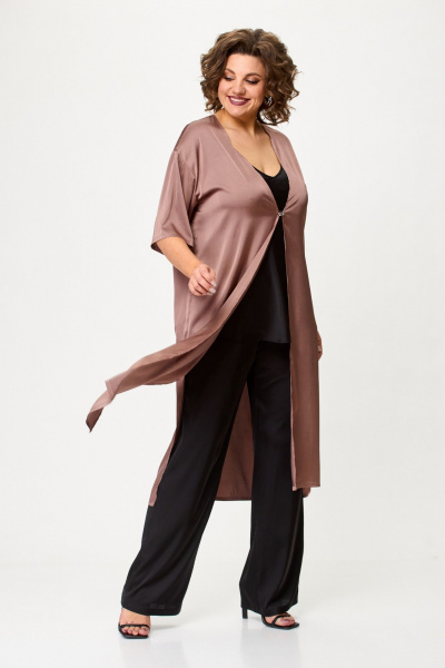 Демисезонная рубашка свободного кроя из шелка Avenue 0326-1 капучино - фото 2