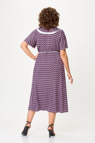 Летнее платье с запахом и шнурками из вискозы Avenue 0126 слива+молоко - фото 5