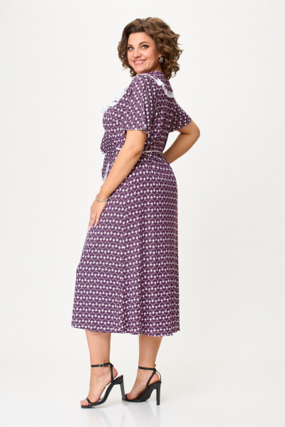 Летнее платье с запахом и шнурками из вискозы Avenue 0126 слива+молоко - фото 4