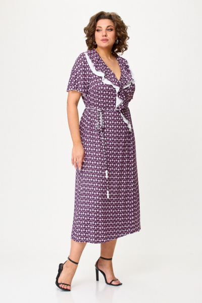 Летнее платье с запахом и шнурками из вискозы Avenue 0126 слива+молоко - фото 2