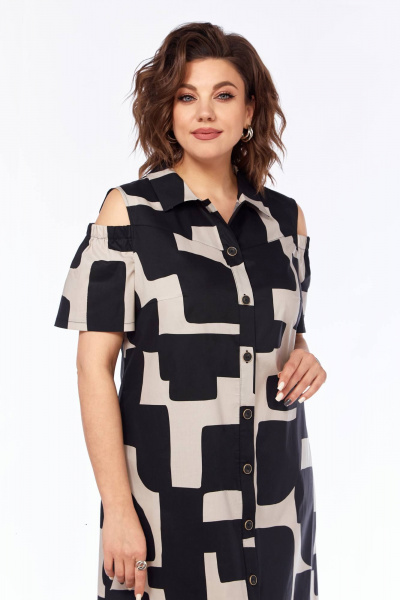 Платье прямого силуэта в мультиколоре с карманами Matini 3.1769 коричневый+молоко - фото 7