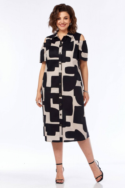 Платье прямого силуэта в мультиколоре с карманами Matini 3.1769 коричневый+молоко - фото 6