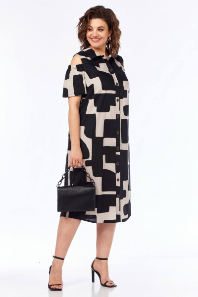 Платье прямого силуэта в мультиколоре с карманами Matini 3.1769 коричневый+молоко - фото 3