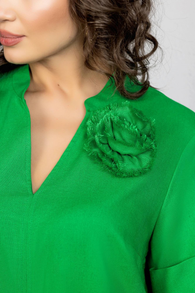 Платье из льна и текстиля с съемным цветком и карманами Gold Style 2611 зеленый - фото 12