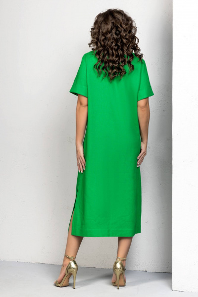 Платье из льна и текстиля с съемным цветком и карманами Gold Style 2611 зеленый - фото 11