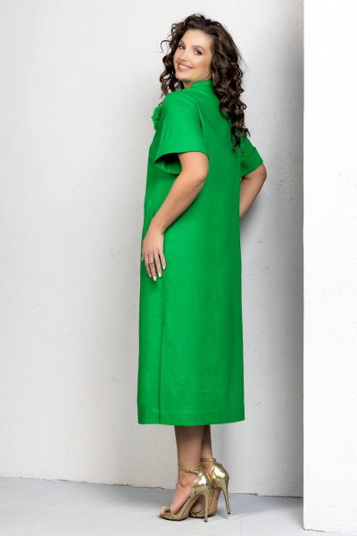 Платье из льна и текстиля с съемным цветком и карманами Gold Style 2611 зеленый - фото 10