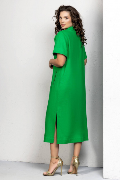 Платье из льна и текстиля с съемным цветком и карманами Gold Style 2611 зеленый - фото 9