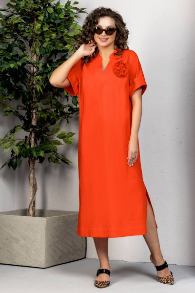 Платье в бохо стиле с разрезами и съемным цветком Gold Style 2611 оранжевый - фото 7