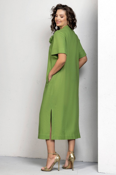 Платье в стиле бохо из льна с съемным цветком Gold Style 2611 салатовый - фото 11