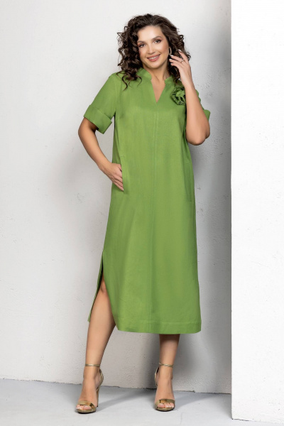 Платье в стиле бохо из льна с съемным цветком Gold Style 2611 салатовый - фото 8