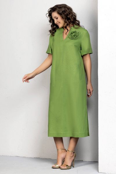 Платье в стиле бохо из льна с съемным цветком Gold Style 2611 салатовый - фото 7