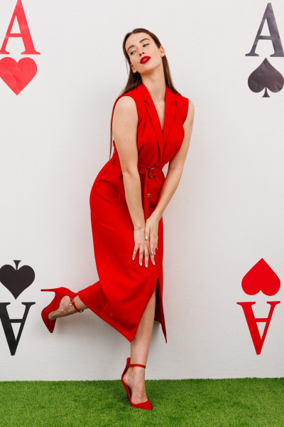 Платье-жилет макси с зашитыми швами и поясом NikVa 490-3 красный - фото 3