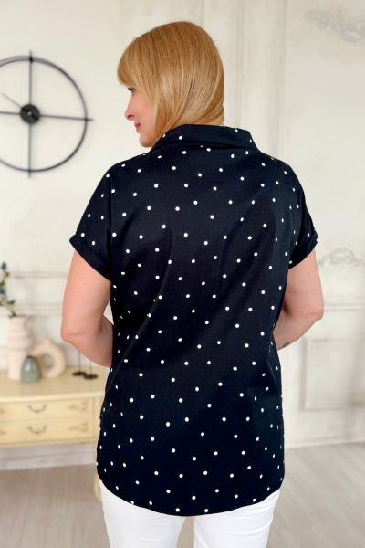 Блуза с разрезами и воротником-стойкой из хлопка Rumoda 2219 темно-синий - фото 8