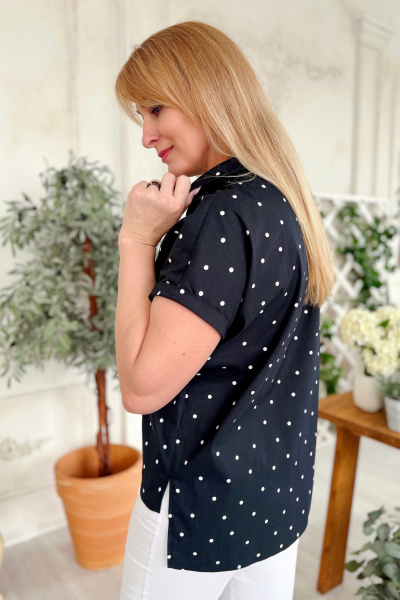 Блуза с разрезами и воротником-стойкой из хлопка Rumoda 2219 темно-синий - фото 7