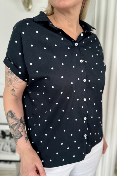 Блуза с разрезами и воротником-стойкой из хлопка Rumoda 2219 темно-синий - фото 6