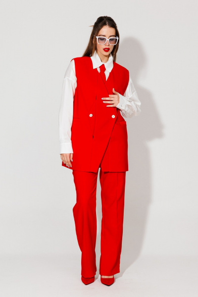 Трехпредметный летний костюм из текстиля с жилетом NikVa 506-2 красный - фото 6