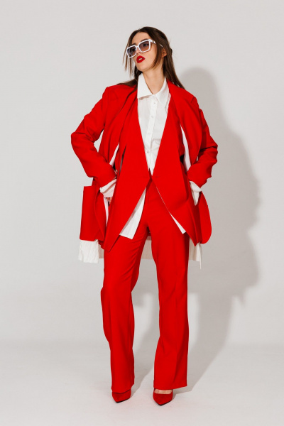 Трехпредметный летний костюм из текстиля с жилетом NikVa 506-2 красный - фото 3