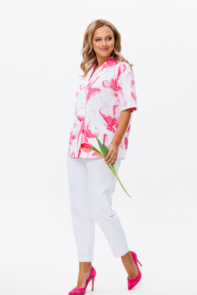 Костюм летний с жакетом и зауженными брюками из хлопка Mubliz 164/1 бело-розовый - фото 4