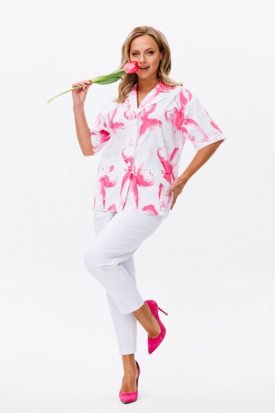 Костюм летний с жакетом и зауженными брюками из хлопка Mubliz 164/1 бело-розовый - фото 10
